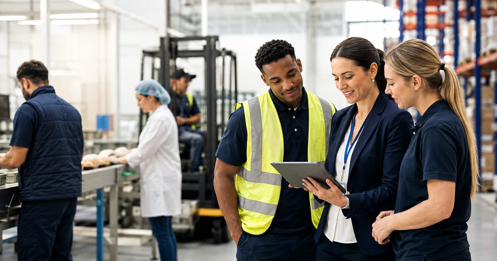 Gi Group recruitment professionals supporting workers at a UK client site